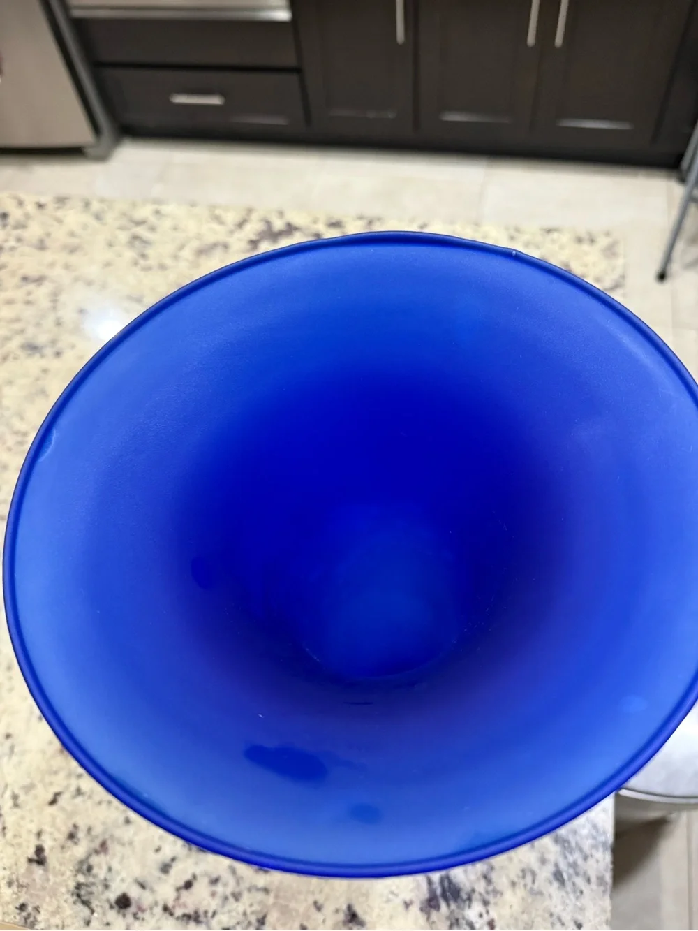 Vintage MCM 15” Hand Blown Cobalt Blue Trumpet Vase Frosted Satin Glass Base